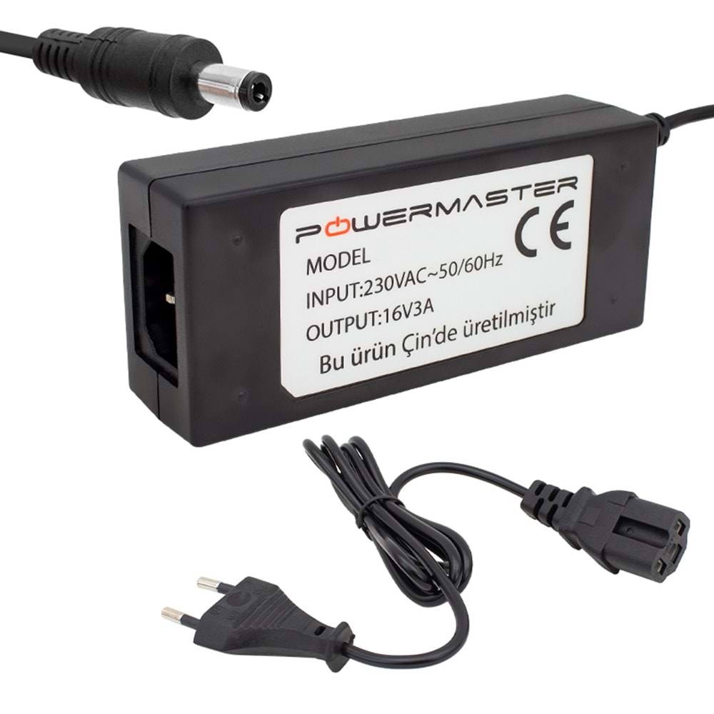 POWERMASTER PM-14311 16 VOLT - 3 AMPER 5.5*2.5 MM UÇLU PLASTİK KASA SANTRAL ADAPTÖRÜ (MASAÜSTÜ)POWERMASTER PM-14311 16 VOLT - 3 AMPER 5.5*2.5 MM UÇLU PLASTİK KASA SANTRAL ADAPTÖRÜ (MASAÜSTÜ)