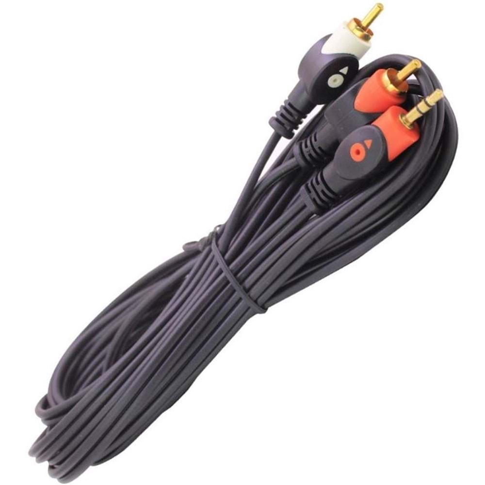 POWERMASTER 2RCA ERKEK+3.5 MM STREO 10 METRE SES KABLOSU