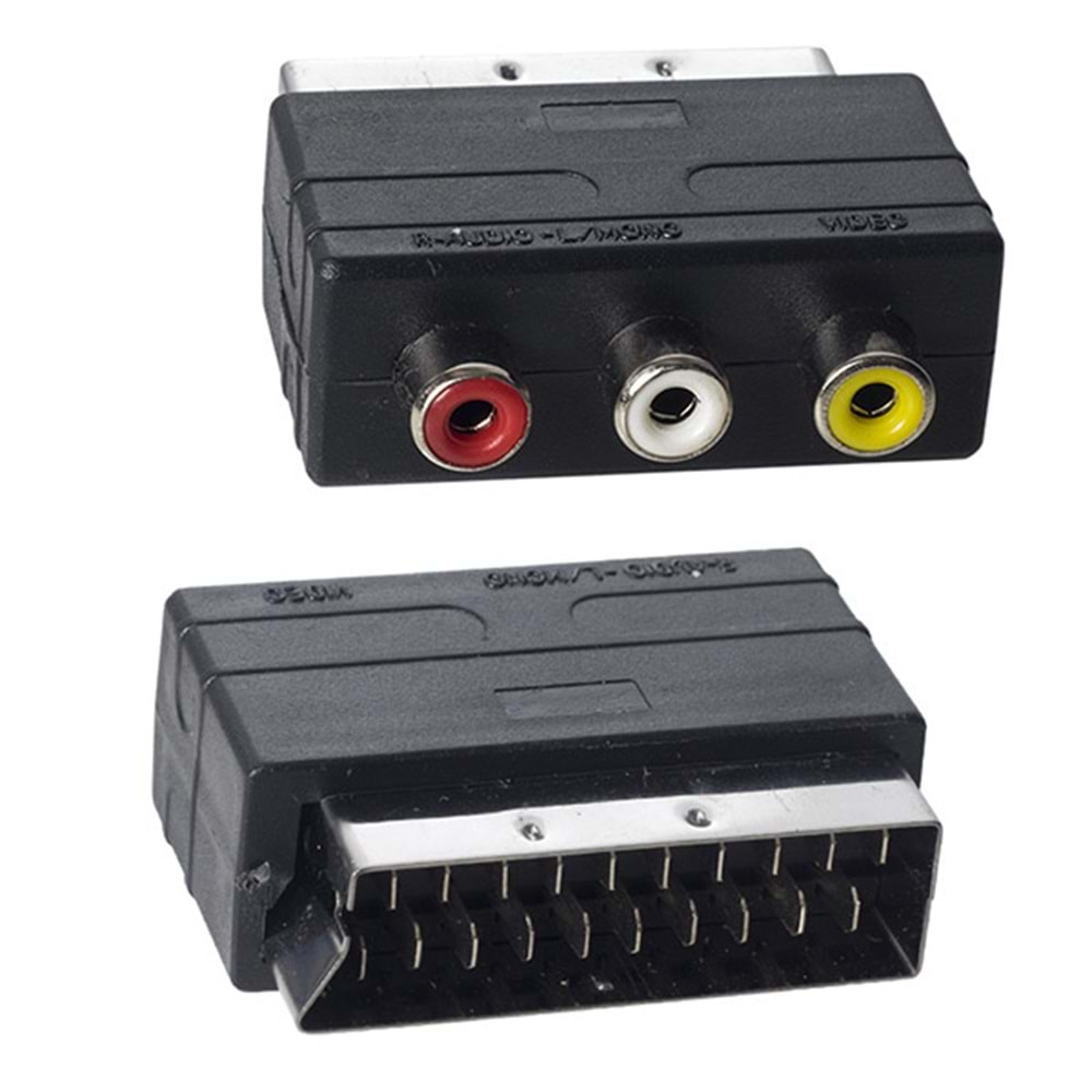 SCART ADAPTÖR İN MİNİ POWERMASTER PM-2067 (SCART ERKEK-RCA DİŞİ ARA ADAPTÖR)