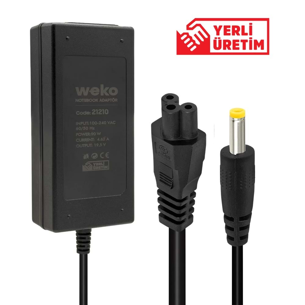 WEKO 19.5 VOLT - 4.62 AMPER - 90 WATT 5.5*2.5 UÇLU YERLİ ÜRETİM NOTEBOOK ADAPTÖRWEKO 19.5 VOLT - 4.62 AMPER - 90 WATT 5.5*2.5 UÇLU YERLİ ÜRETİM NOTEBOOK ADAPTÖR