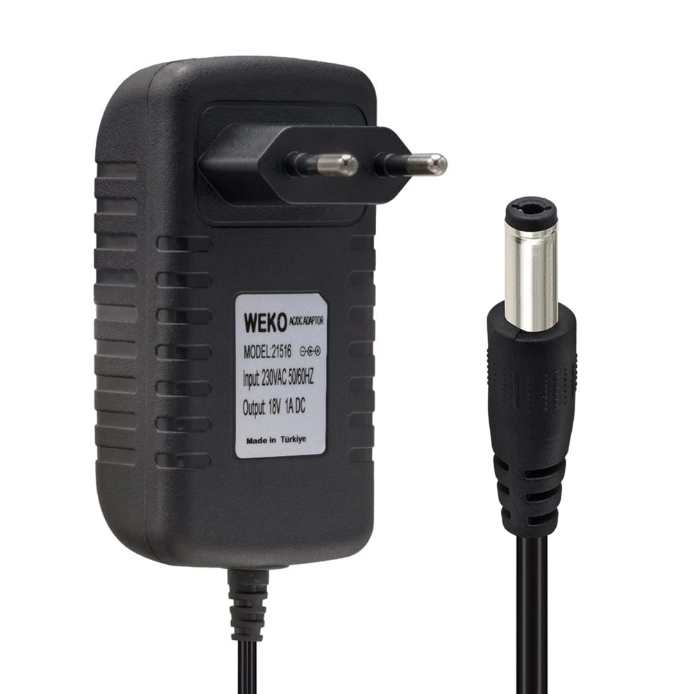 WEKO 18 VOLT - 1 AMPER 5.5*2.5 UÇLU YERLİ ÜRETİM PRİZ TİPİ ADAPTÖRWEKO 18 VOLT - 1 AMPER 5.5*2.5 UÇLU YERLİ ÜRETİM PRİZ TİPİ ADAPTÖR