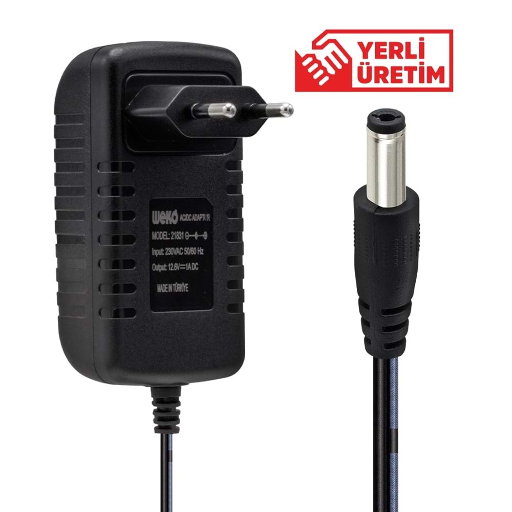 WEKO 12.6 VOLT - 1 AMPER 5.5*2.5 UÇLU KIRMIZI YEŞİL LEDLİ YERLİ ÜRETİM PRİZ TİPİ ŞARJ ADAPTÖRÜWEKO 12.6 VOLT - 1 AMPER 5.5*2.5 UÇLU KIRMIZI YEŞİL LEDLİ YERLİ ÜRETİM PRİZ TİPİ ŞARJ ADAPTÖRÜ