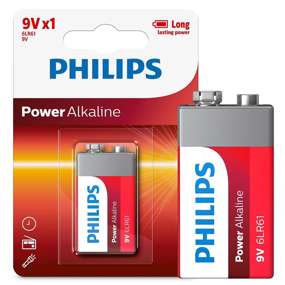 PHILIPS 6LR61-P1B 9 VOLT POWER ALKALİN PİL (TEKLİ)PHILIPS 6LR61-P1B 9 VOLT POWER ALKALİN PİL (TEKLİ)