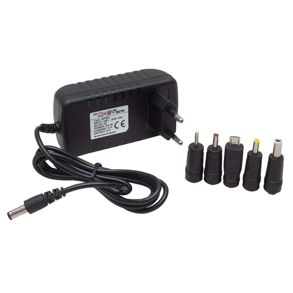 POWERMASTER PM-33780 5 VOLT - 3 AMPER - 15 WATT ÇOK UÇLU UNIVERSAL ADAPTÖR (+ 5 ADET UÇU UNUTMA)