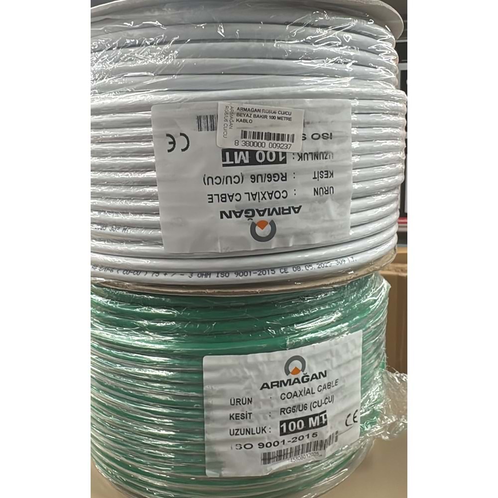 ARMAĞAN RG6U6 CU/CU BEYAZ-YEŞİL BAKIR ANTEN KABLOSU 100 METRE