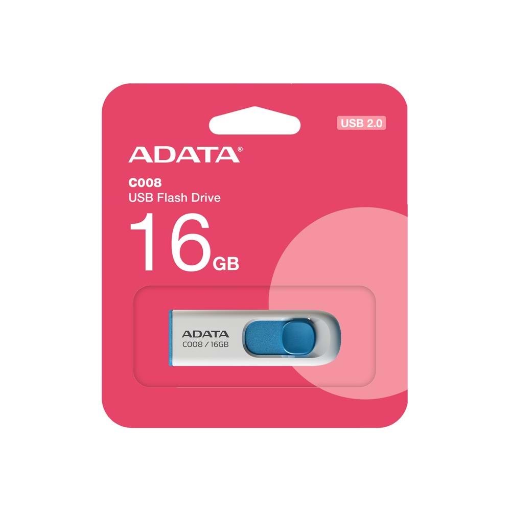 Adata C008/16GB 16GB USB2.0 Classic (White + Blue) Flash Bellek