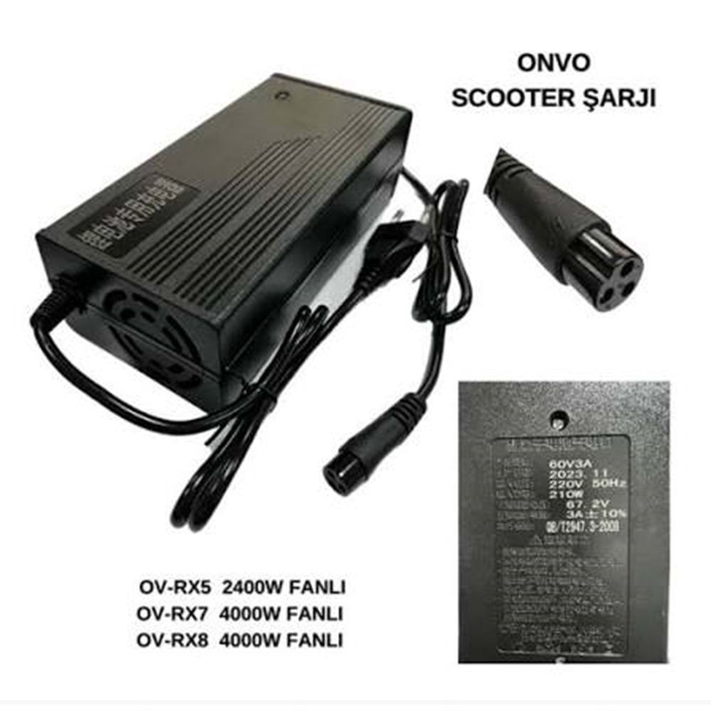 Swat ATZ426 67.2V 3A Fanlı Onvo Bisiklet/Scooter Şarj Adaptörü