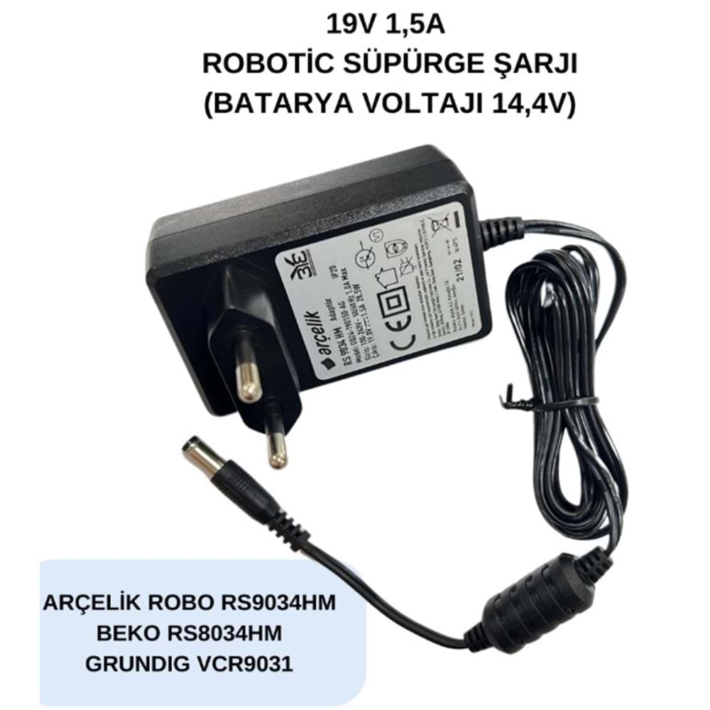 Swat ATZ437 19 Volt 1.5 Amper Arçelik-Beko-Grundig Robotik Süpürge Şarj Adaptörü