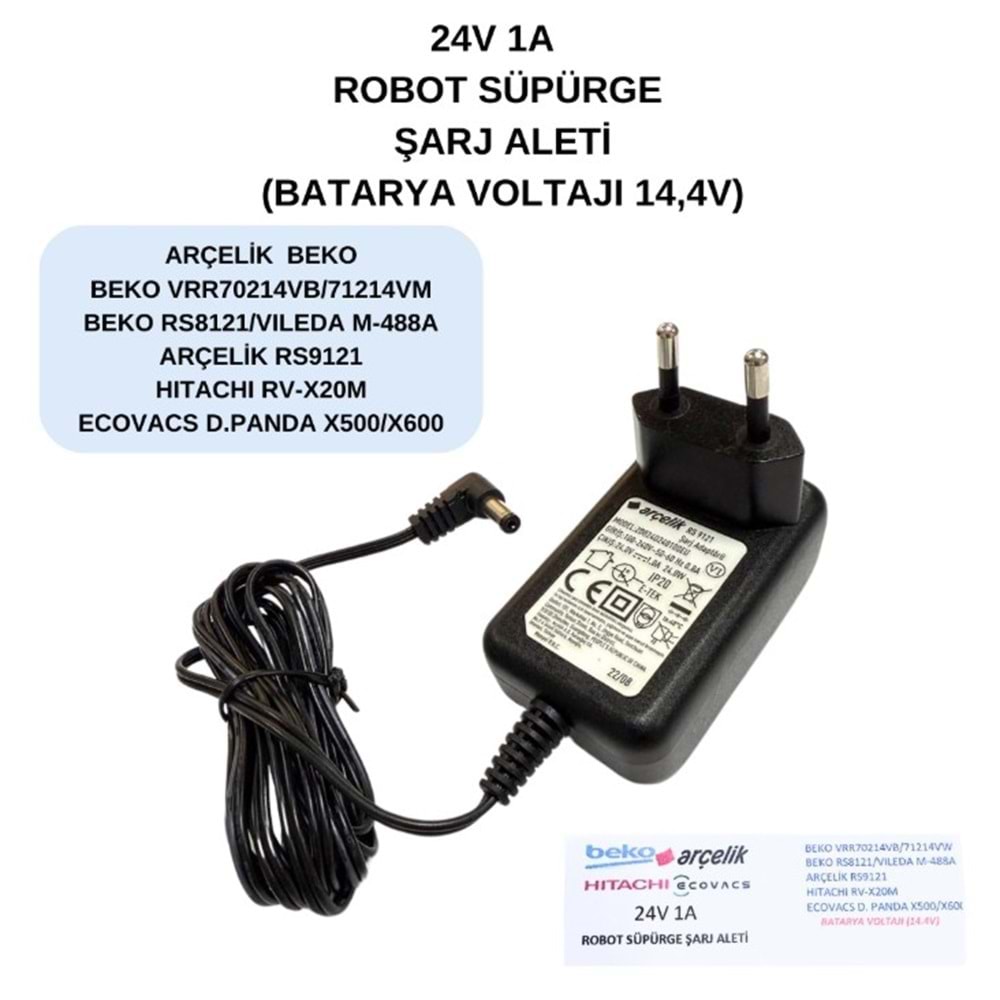 Swat ATZ442 24 Volt 1 Amper Arçelik Beko Hitachi Robot Süpürge Şarj Adaptörü