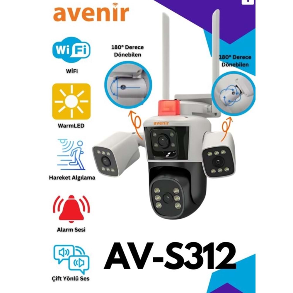 AVENIR 3 MP*3 Wi-Fi KAMERA DHL (12 MP KAMERA,128 GB SD KART DESTEĞİ,HAREKET ALGILAMA,HAREKET TAKİP)