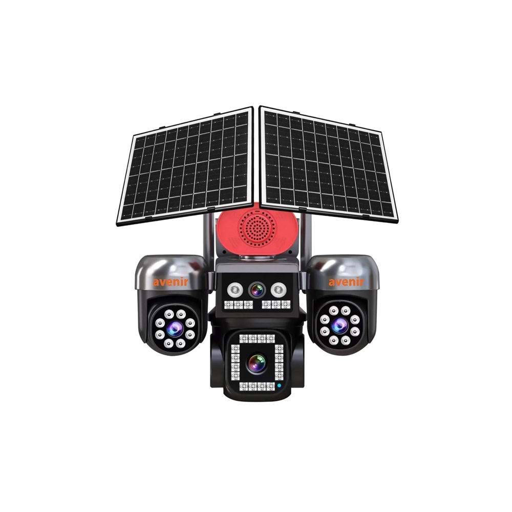 AVENIR (18X ZOOM) 12 MP 4 KAMERALI 3 PTZ 1 SABİT 4G SİM KARTLI AOV KAMERA ÇİFT GÜNEŞ PANEL(UYGULAMA:HiEasy,AOV SÜREKLİ KAYIT,GECE RENKLİ GÖRÜŞ,HAREKET ALGILAMA,UYGULAMA BİLDİRİMİ,OTOMATİK TAKİP,ÇİFT YÖNLÜ SES,256 GB SD KART DESTEK)