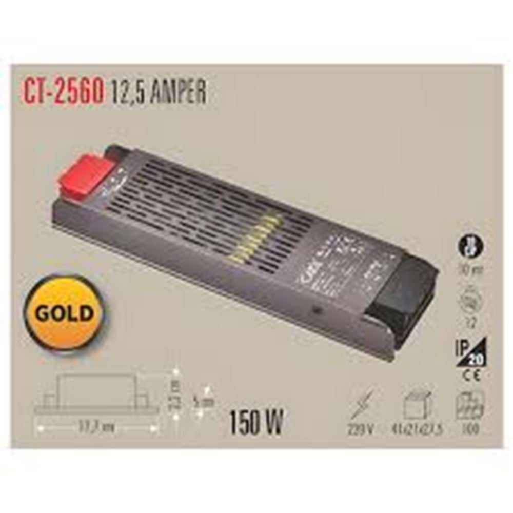 Cata 12,5 Amper 1.KALİTE GOLD 150 Watt Slim Şerit Led TrafoSU