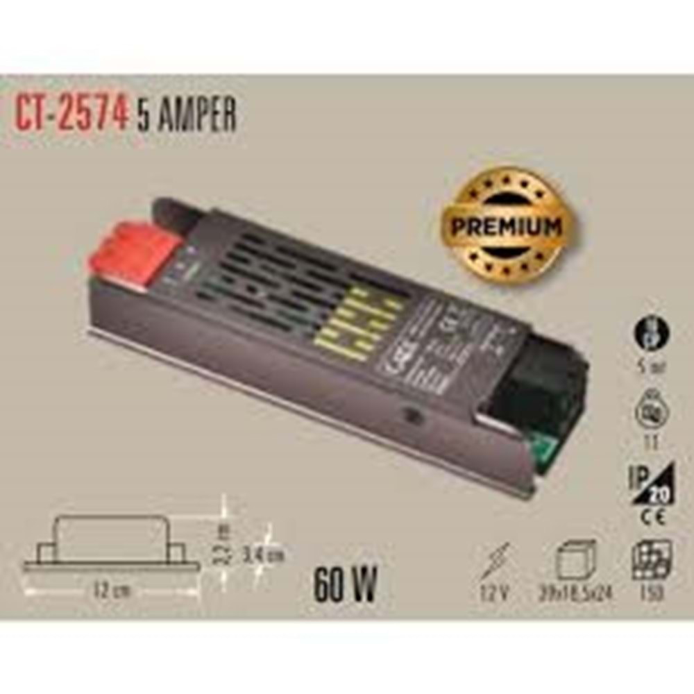 Cata CT-2574 1.KALİTE GOLD Şerit Led Trafosu 60W 5A