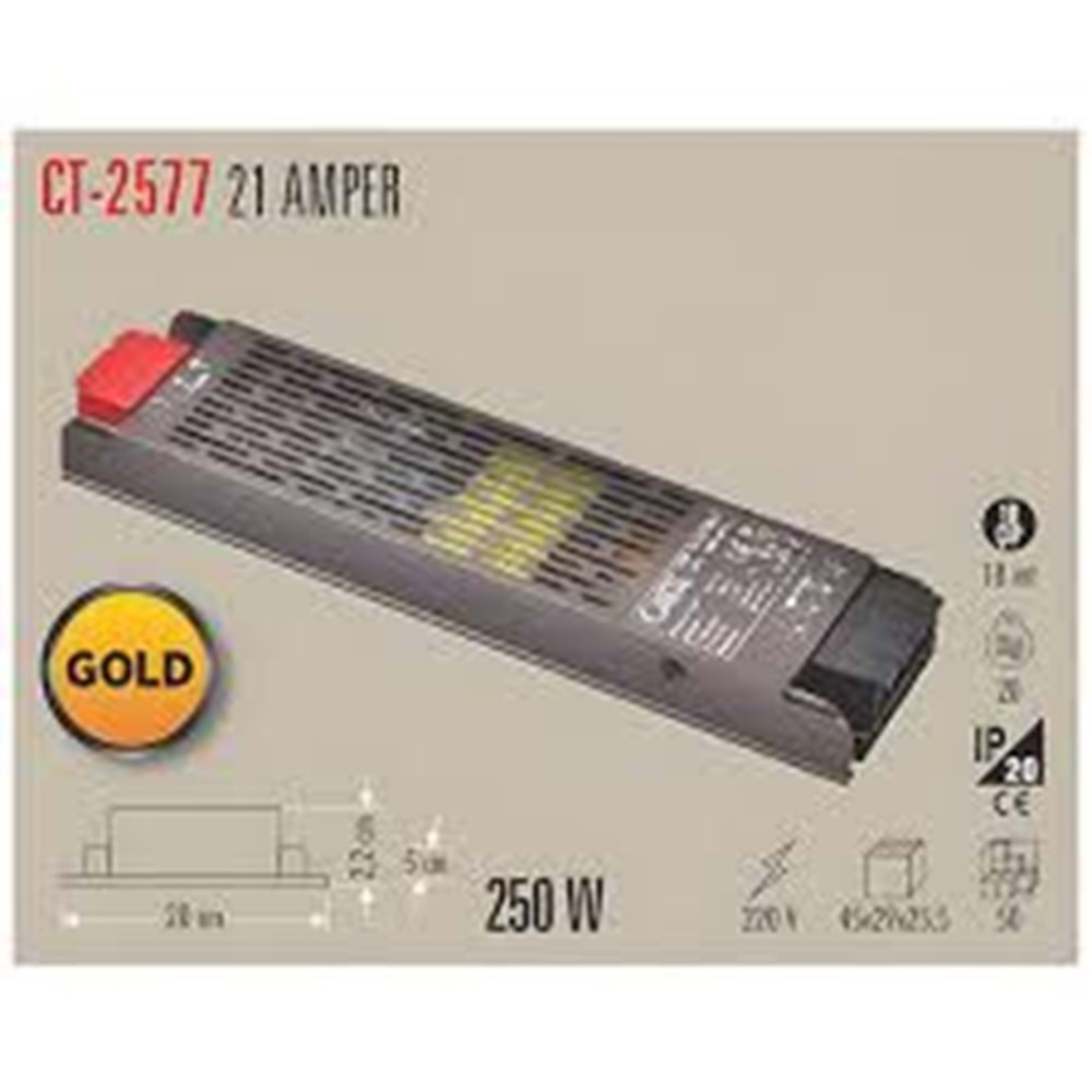 Cata CT-2577 1.KALİTE GOLD 250w 21 Amper Şerit Led Trafosu Fansız