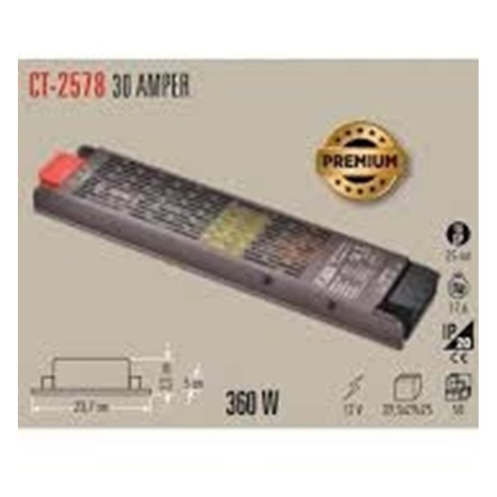 Cata GOLD CT-2578 360 W Slim 12 Volt 30 Amper Şerit Led TRAFOSU