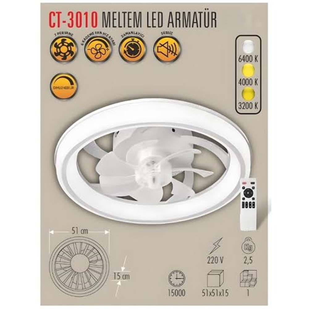 Cata Meltem 51cm (21inç) Led Tavan Vantilatör Ct-3010