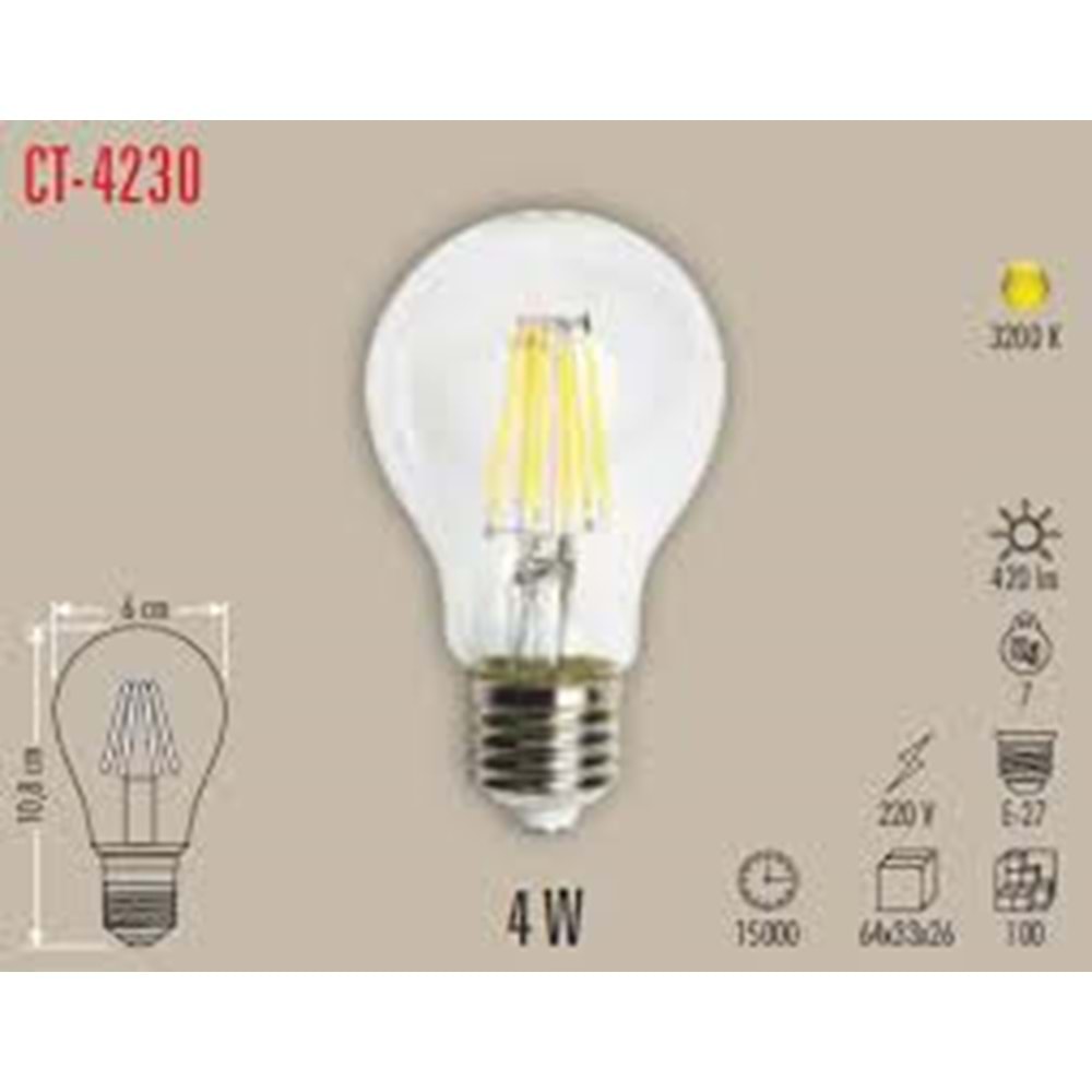 CT 4230 Cata 4W Led Flament Ampul Günışığı 3200K E-27