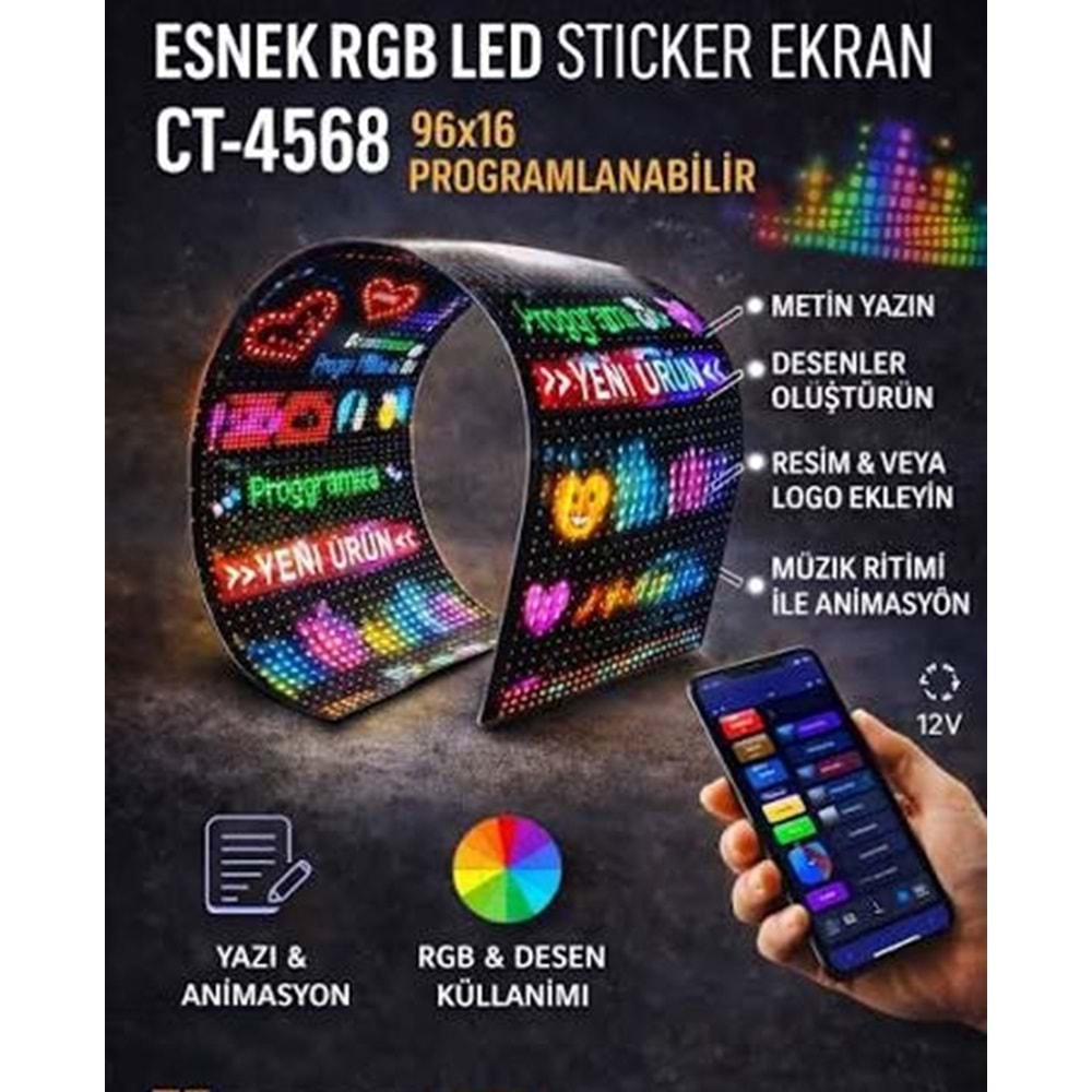 CATA CT 4568 Esnek Yapışkanl Matrix Led Panel 96X16 RGB