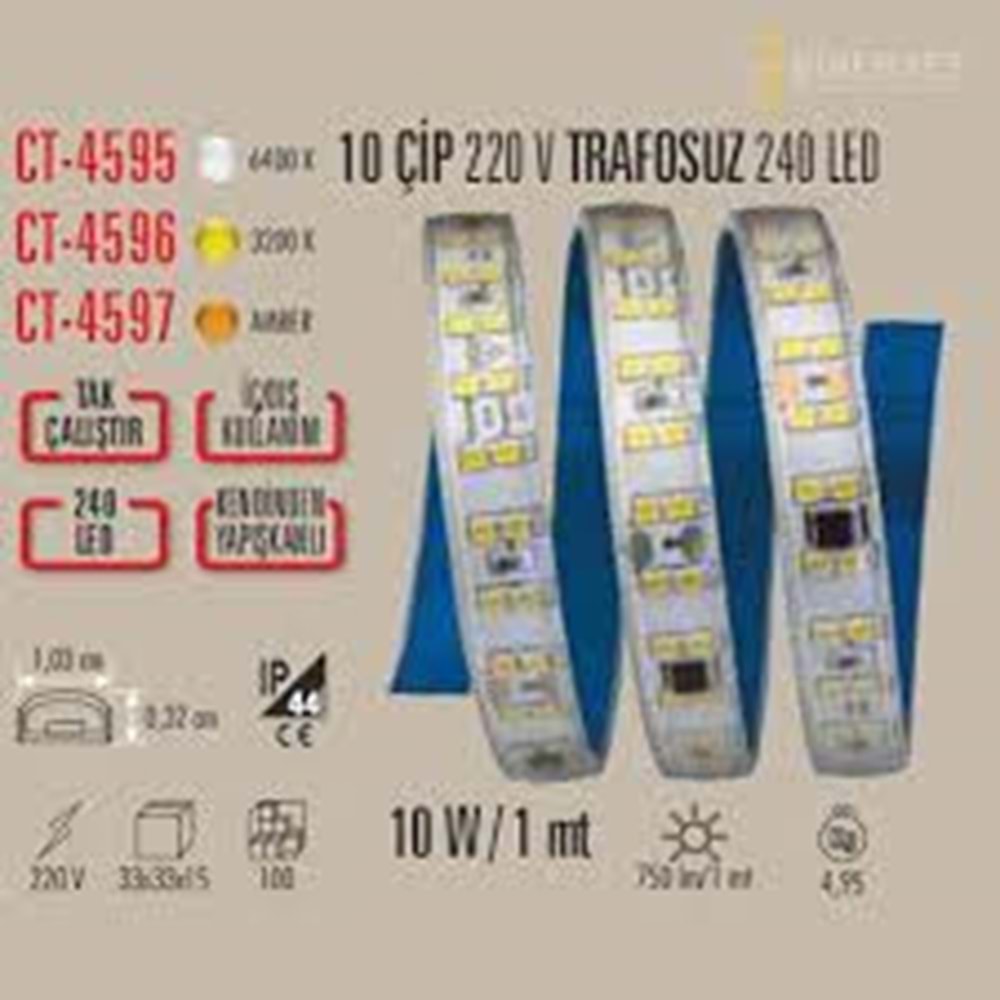 Cata 20W 240 Ledli 220V Trafosuz İç ve Dış Mekan BEYAZ Şerit LED