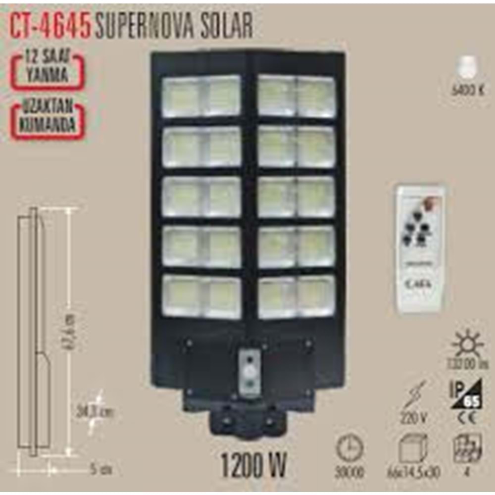 Cata Süpernova 1200w Solar Sokak Armatürü (Kumandalı) ...