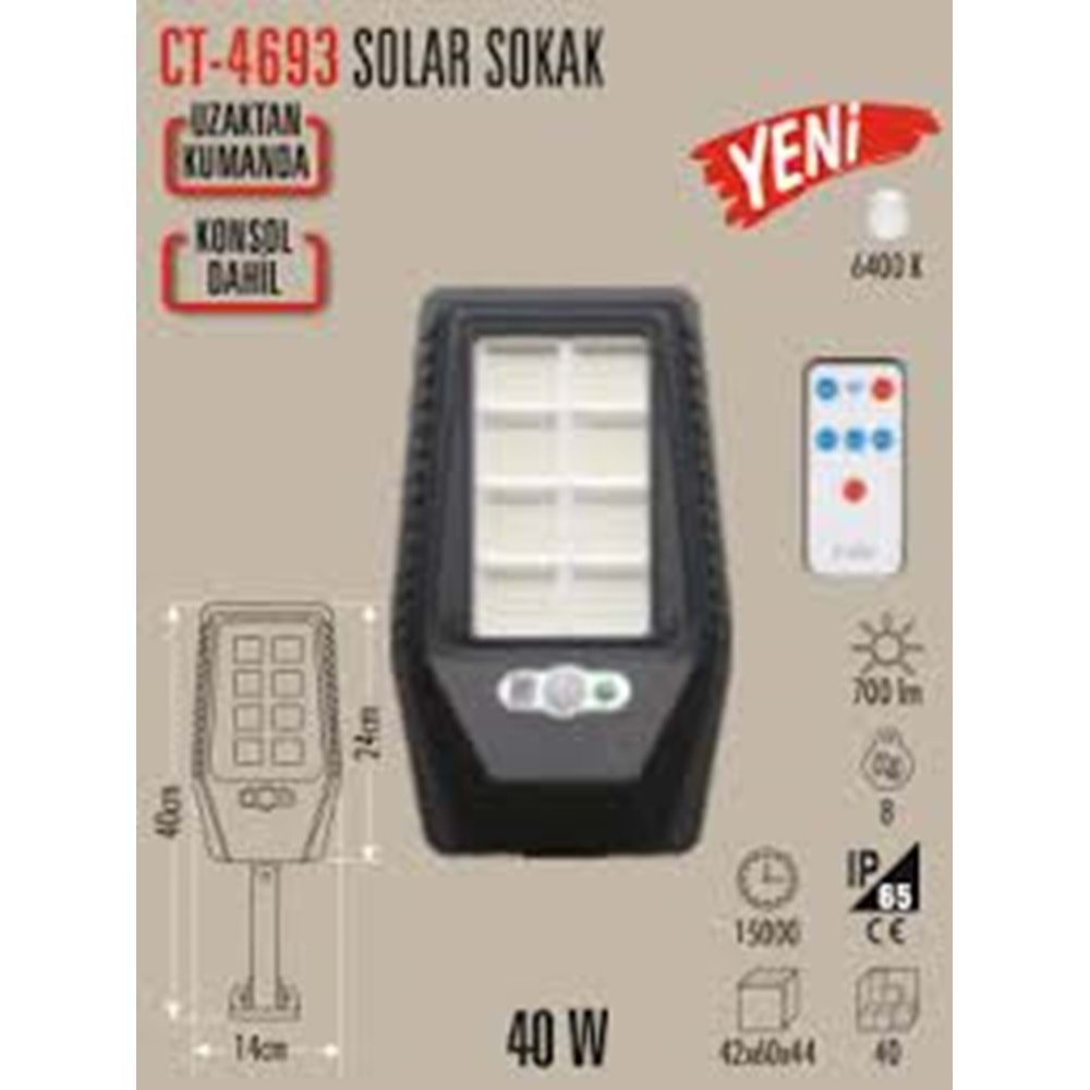 Cata Ct 4693 Solar Sokak Armatürü 40W 6400K Beyaz Işık ...