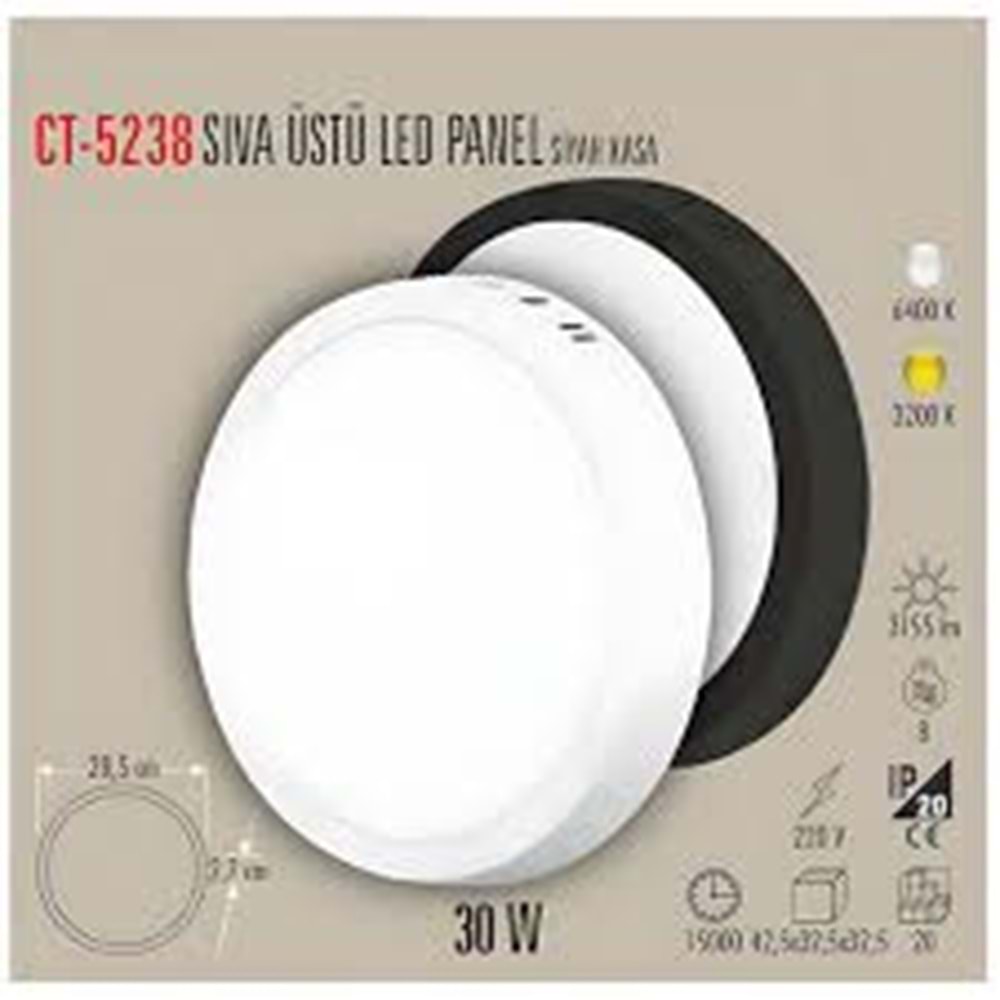 Cata CT-5238 30W Sıva Üstü Led Panel Siyah ...