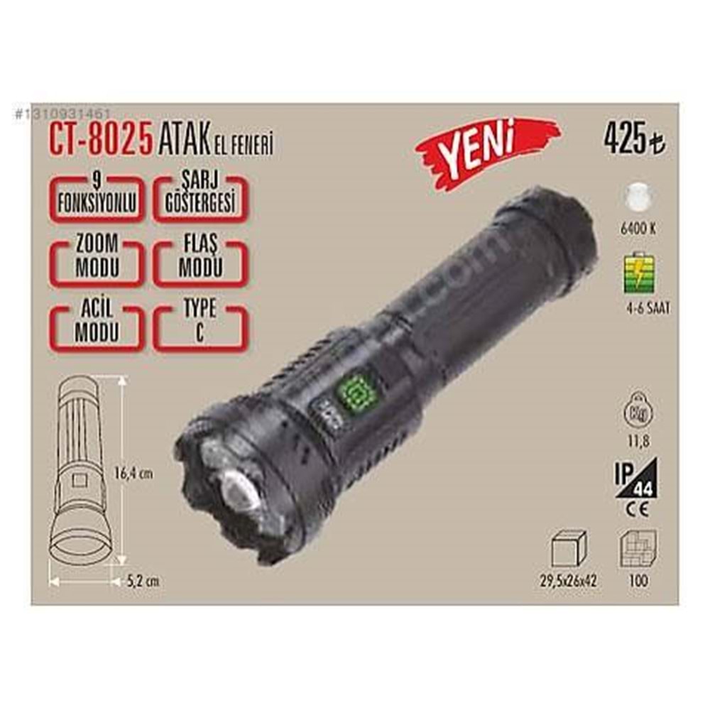 CATA CT 8025 Atak El Feneri Dijital Şarj Göstergeli 6400K ...