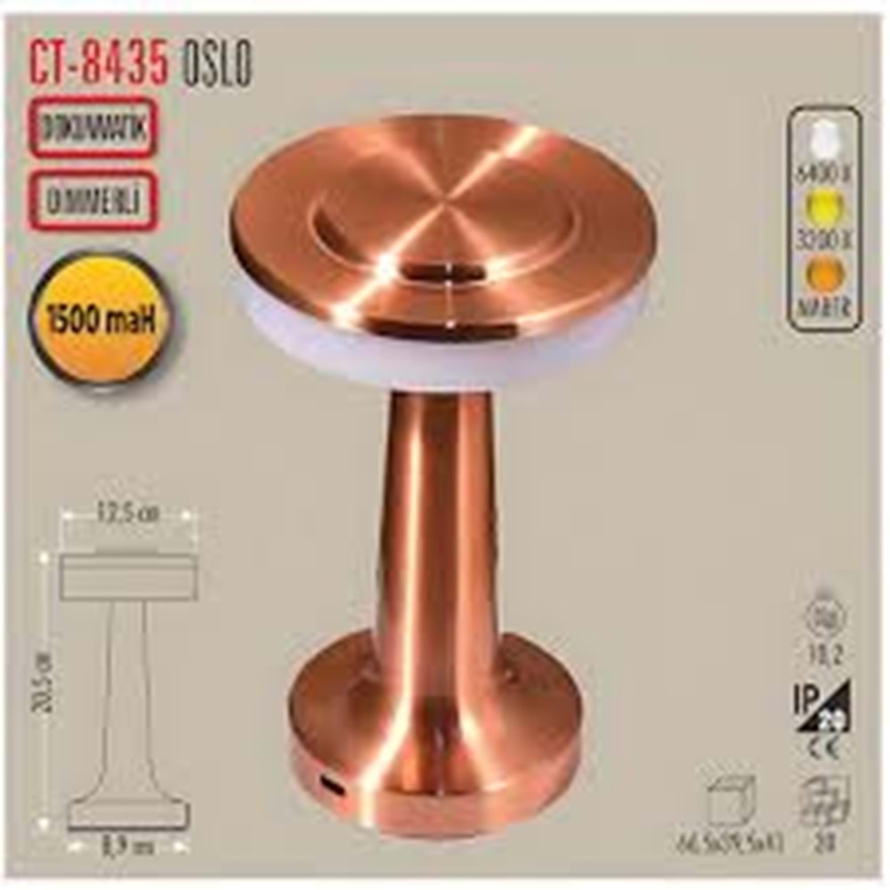 CATA CT 8435 Oslo 3 Renk Modlu Şarjlı Masa Lambası