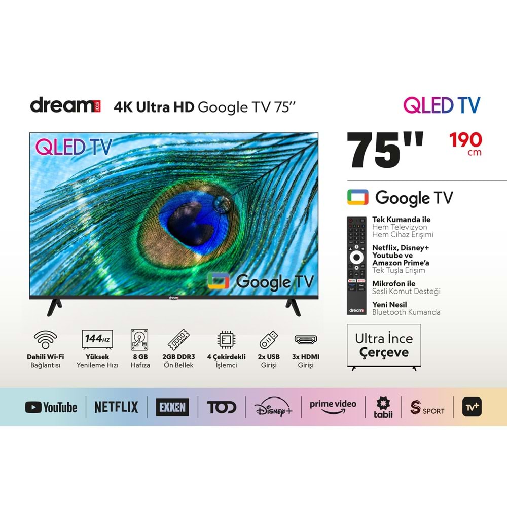 DREAMSTAR 75INCH Q LED UHD TV+PLUS HEDİYELİ