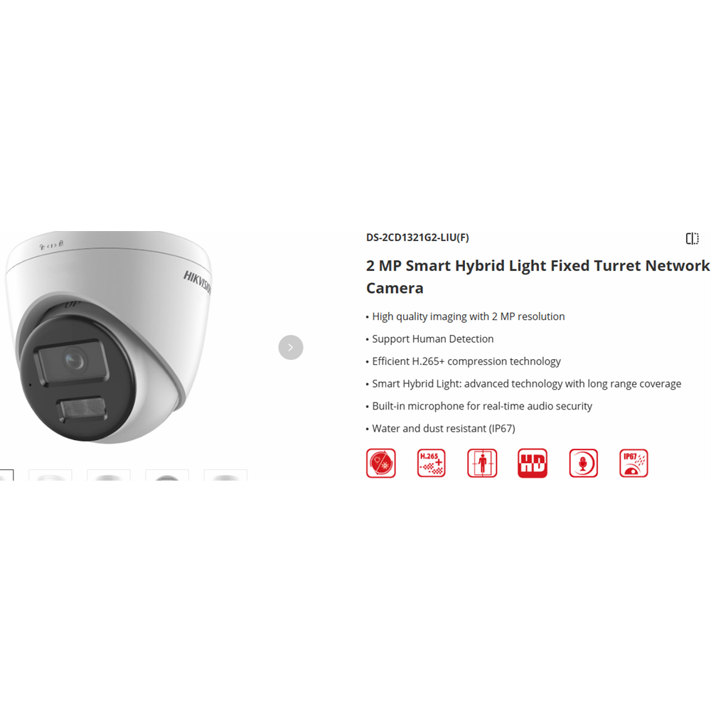 HIKVISION 2 MP IP DOME KAMERA SMART HYBRİD IŞIKLI MİKROFONLU IP67
