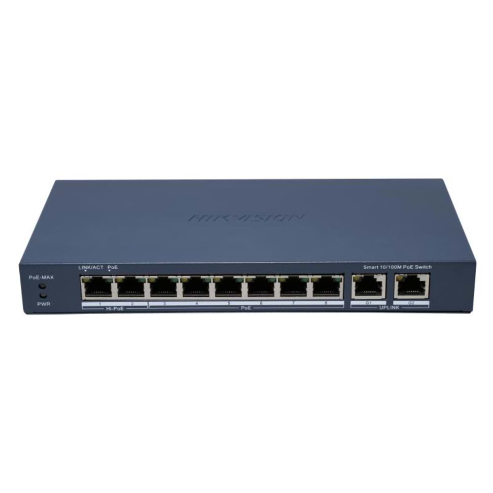 HIKVISION 8FE PoE Port (60W) 2 x Gigabit Uplink Switch(60W POE,+2 GIGABIT UPLINK SWITCH,6 KV AŞIRI GERİLİM KORUMASI)