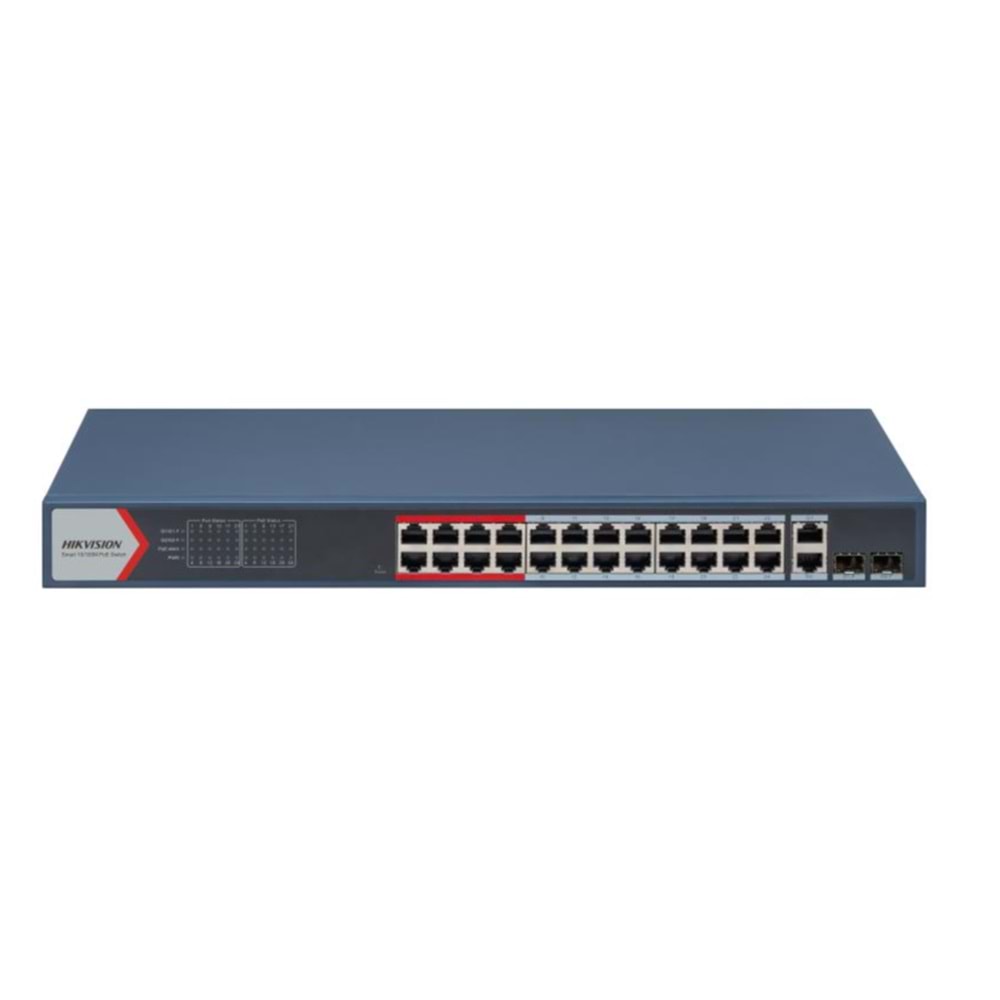 HIKVISION POE SWITCH 24 PORT YÖNETİLEBİLİR 10/100 M 2*GİGABİT COMBOS 370 W TOPLAM POE POWER