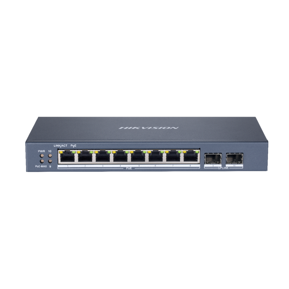 HIKVISION GIGABIT POE SWITCH 8+2 YÖNETİLEMEZ (80W TOPLAM GÜÇ + 2 UPLINK SFP PORT)