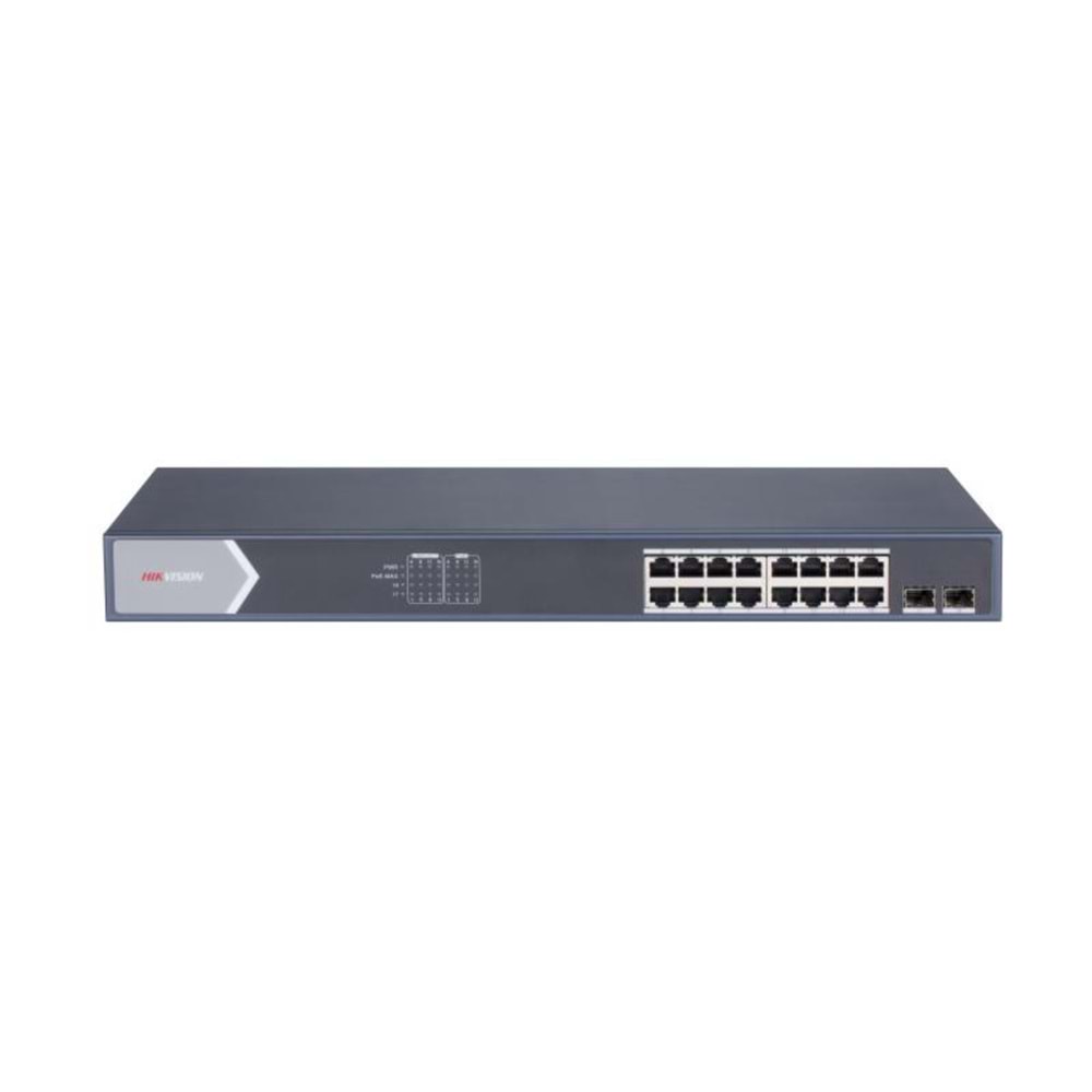 HIKVISION 16 PORT GIGABIT POE SWITCH / 2 X FİBER OPTİK UPLINK GIGABIT PORT,250W TOPLAM GÜÇ)