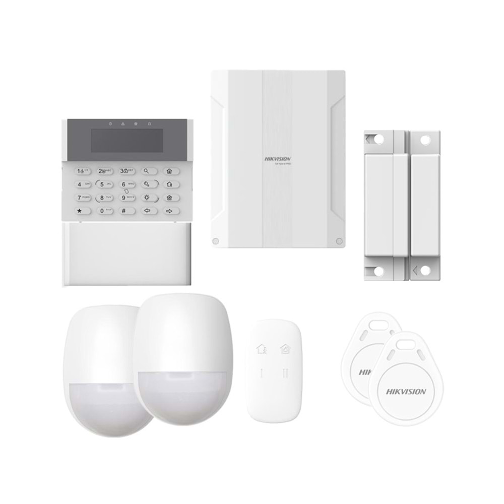 HIKVISION Kablolu AX Hybrid Pro Kit (Wi-Fi,ALARM GİRİŞİ 64 (8 yerleşik bölge dahil),ALARM ÇIKIŞI 64 (2 yerleşik röle çıkışı ve 2 yerleşik I/O çıkışı dahil)