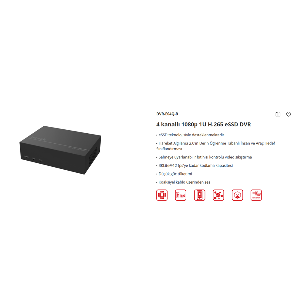 HİLOOK 4 KANAL 480 GB DAHİLİ ESSD Lİ DVR KAYIT CİHAZI E-DVR, 2 HAFTA KAYIT SÜRESİ