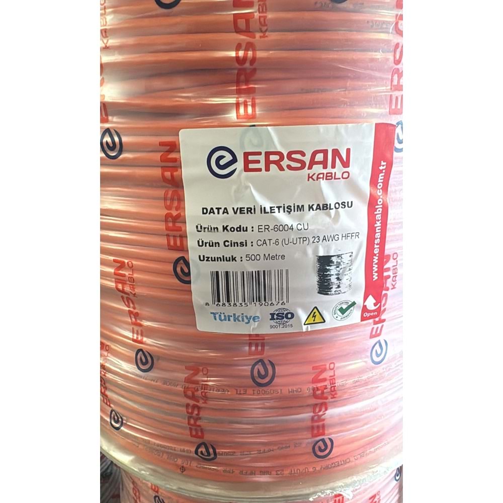 ERSAN CAT 6 BAKIR 23 AWG UTP (CU/HFFR) 500 METRELİK MAKARA HALOGEN FREE(YANGIN GÜVENLİKLİ DIŞ KILIF)