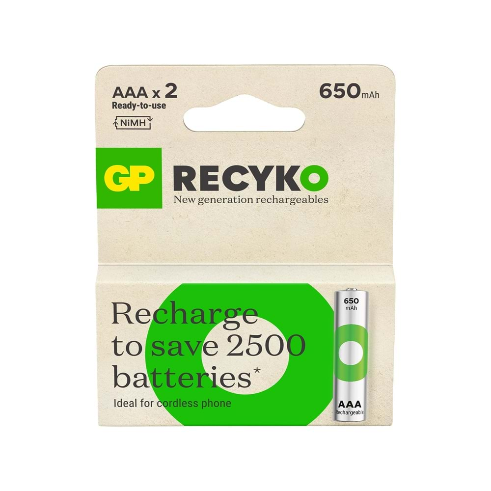 GP RECYKO 650 MAH AAA İNCE ŞARJLI PİL