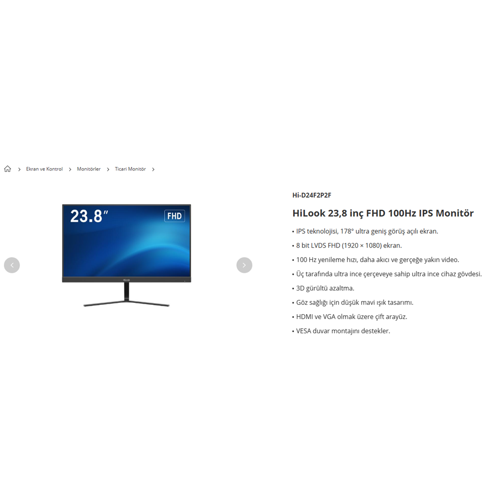 HİLOOK 23,8 İNC LED MONİTOR FHD 100HZ