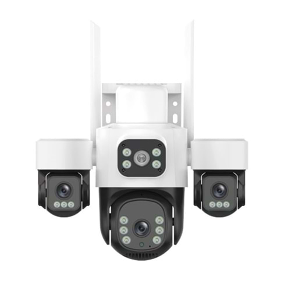 INOX 3 MP + 3 MP + 3 MP ÜÇ LENS Wi-Fi PTZ KAMERA (UYGULAMA:HiEasy,128GB SD KART DESTEK,2 SABİT KAMERA ,1 PTZ KAMERA,GECE RENKLİ GÖRÜŞ,HAREKET TAKİP,HAREKET ALGILAMA,DAHİLİ HOPARLÖR,DAHİLİ MİKROFON)