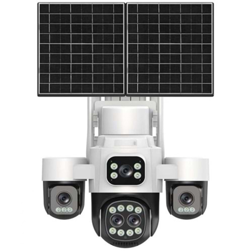 INOX 5 KAMERALI 3 PTZ 1 SABİT (18X ZOOM) 4G SİM KARTLI AOV KAMERA ÇİFT GÜNEŞ PANEL(UYGULAMA:HiEasy,AOV SÜREKLİ KAYIT,GECE RENKLİ GÖRÜŞ,HAREKET ALGILAMA,UYGULAMA BİLDİRİMİ,OTOMATİK TAKİP,ÇİFT YÖNLÜ SES,256 GB SD KART DESTEK)