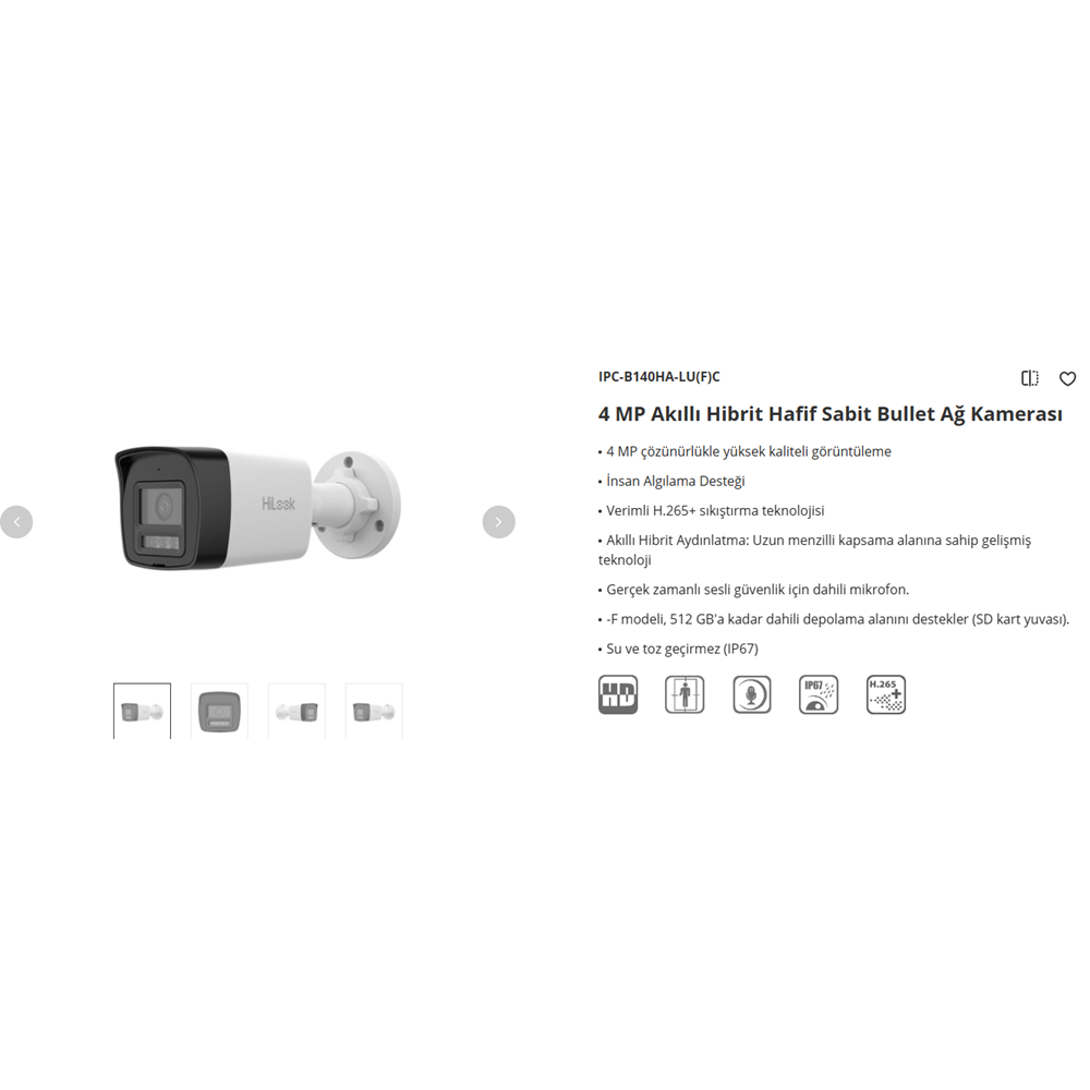 HİLOOK 4 MP IP BULLET 2.8 MM AKILLI ÇİFT IŞIKLI KAMERA