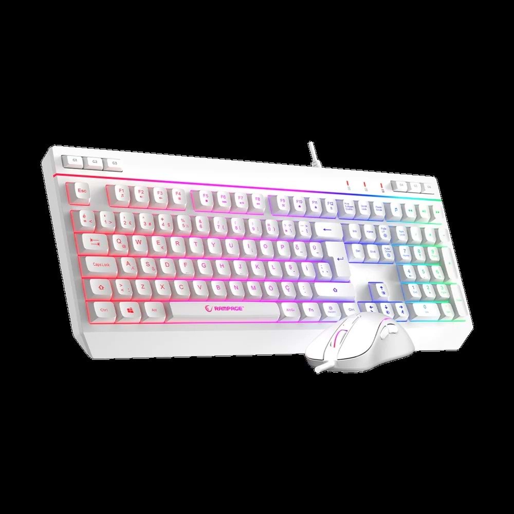 Rampage Beyaz RGB Aydınlatmalı Q Oyuncu Multmedia Klavye ve 12800 DPI Mouse Gaming Set
