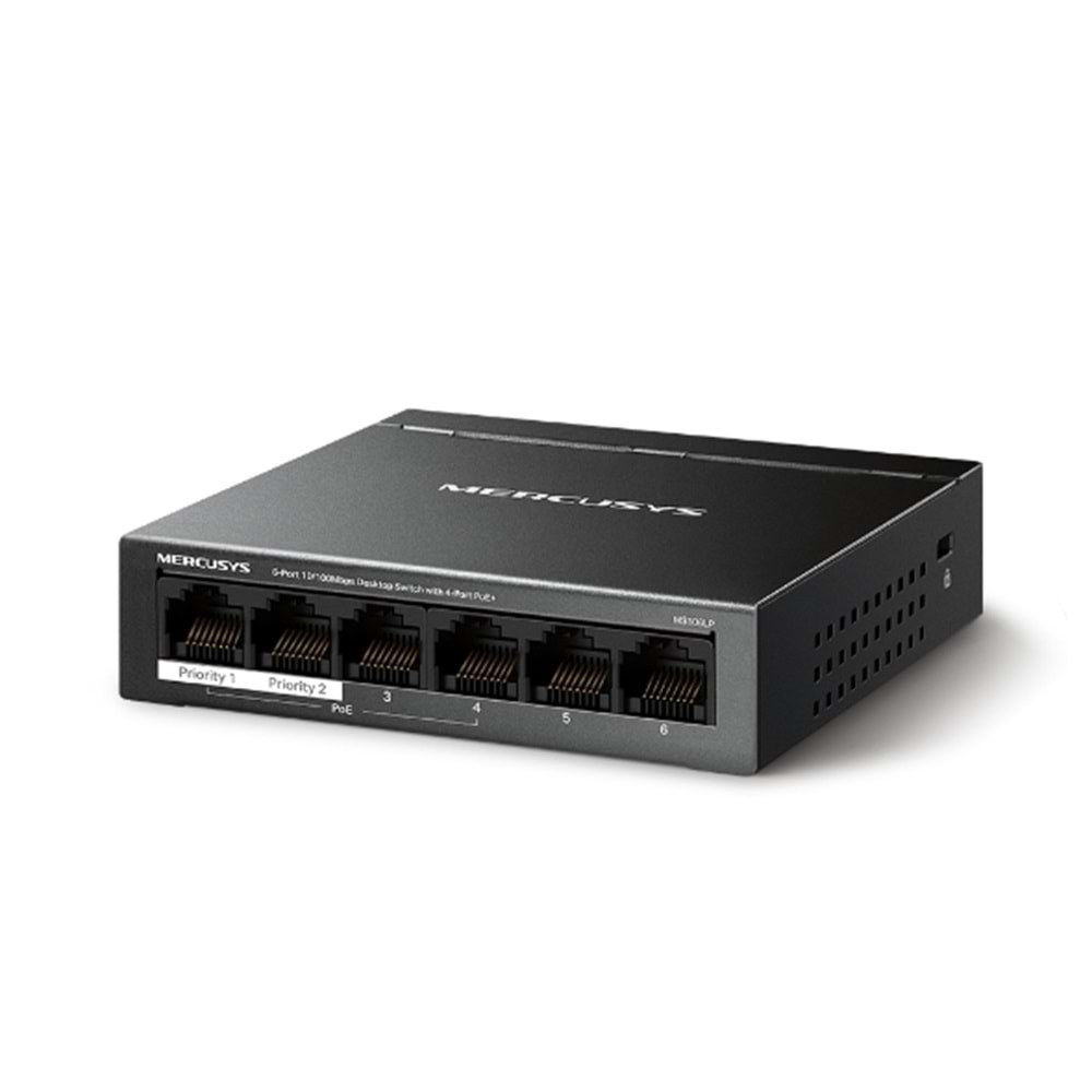 Tp-Link Mercusys MS106LP 4 Port 10/100 Mbps Poe+ 2 Port 10/100 Mbps Uplink Switch Metal Kasa