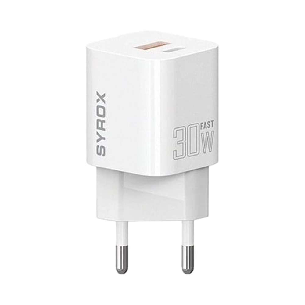 Syrox PDQ30B 30W PD QC 4.0 1xUSB-A + 1xType-C Port Çıkışlı Şarj Cihazı - Beyaz
