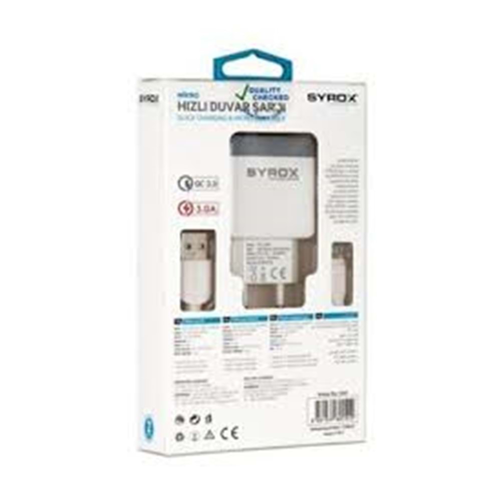 SYROX SARJ ADAPTÖRÜ VE SARJ KABLOSU 3.0 A 18 W