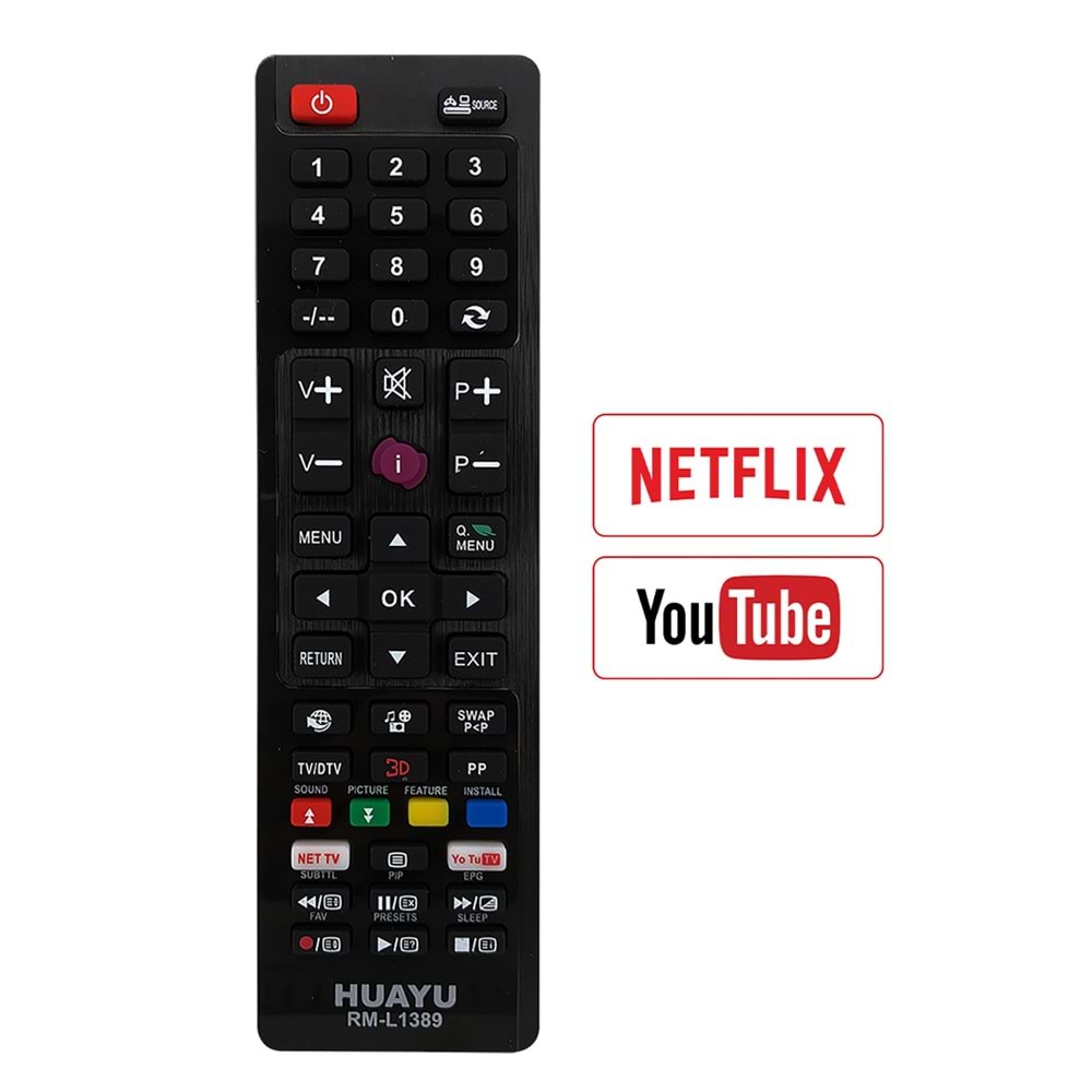 HUAYU KL RM-L1389 NETFLIX - YOUTUBE TUŞLU VESTEL UNIVERSAL LCD LED TV KUMANDAHUAYU KL RM-L1389 NETFLIX - YOUTUBE TUŞLU VESTEL UNIVERSAL LCD LED TV KUMANDA