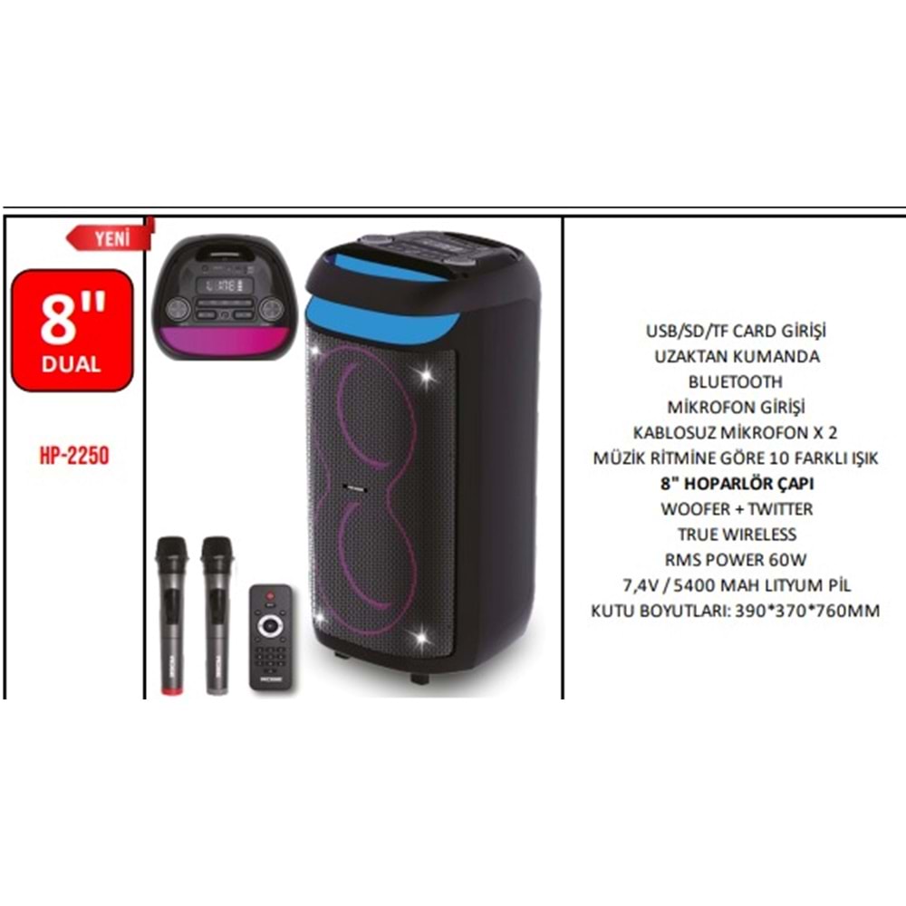 ROSE HP-2250 2*8 INCH PARTYBOX BLUETOOHT AMFİ HOPARLÖR