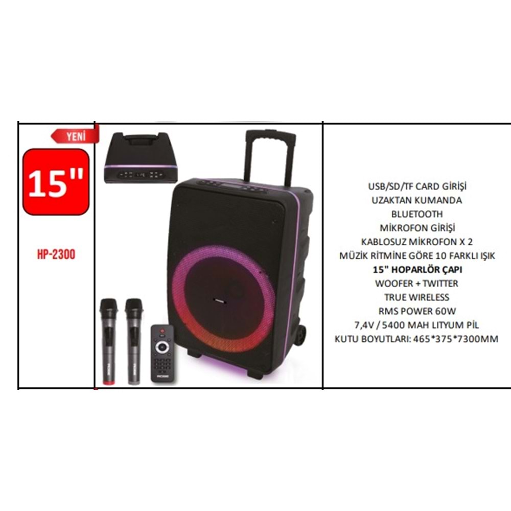 ROSE HP-2300 15 INCH PARTYBOX BLUETOOHT AMFİ HOPARLÖR