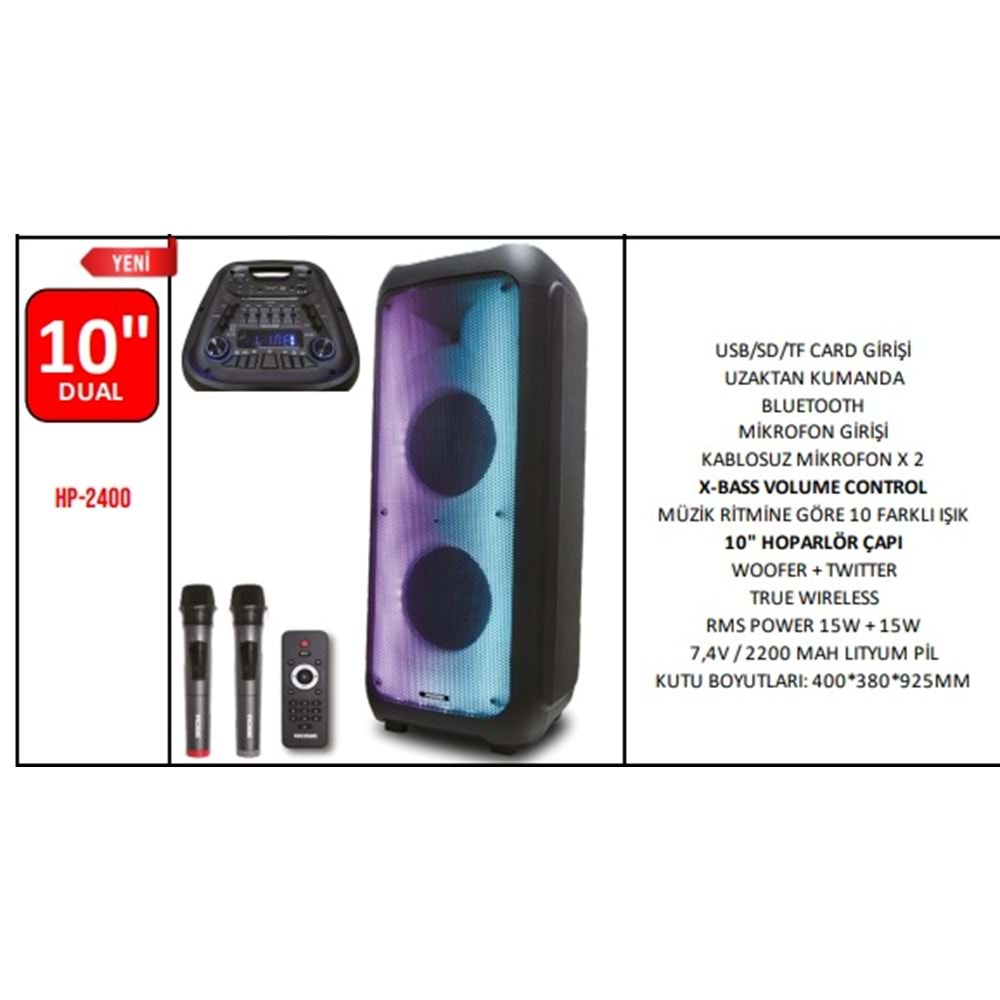 ROSE HP-2400 2*10 INCH PARTYBOX BLUETOOHT AMFİ HOPARLÖR